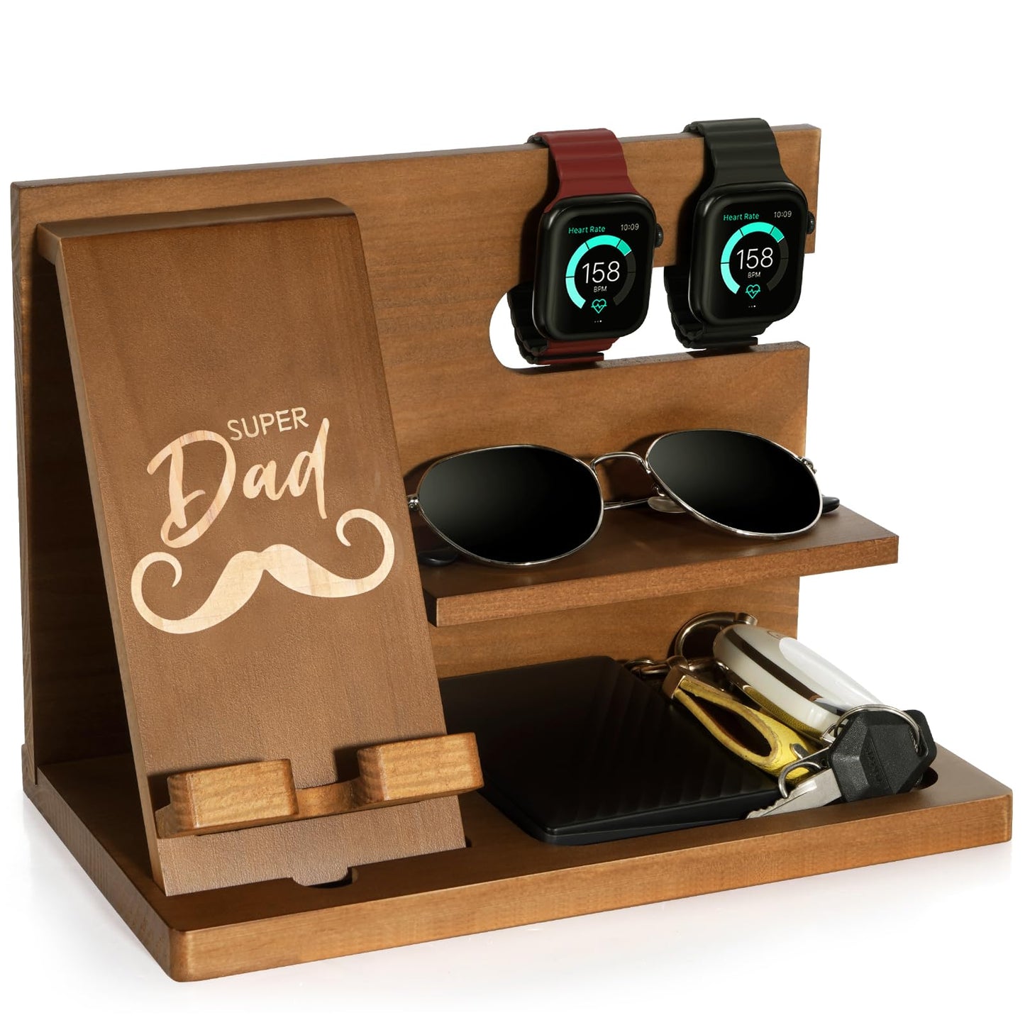 Fathers Day for Dad, Dad Birthday Gifts, Wood Phone Docking Station, Bedside Table Organiser, Presents for Father