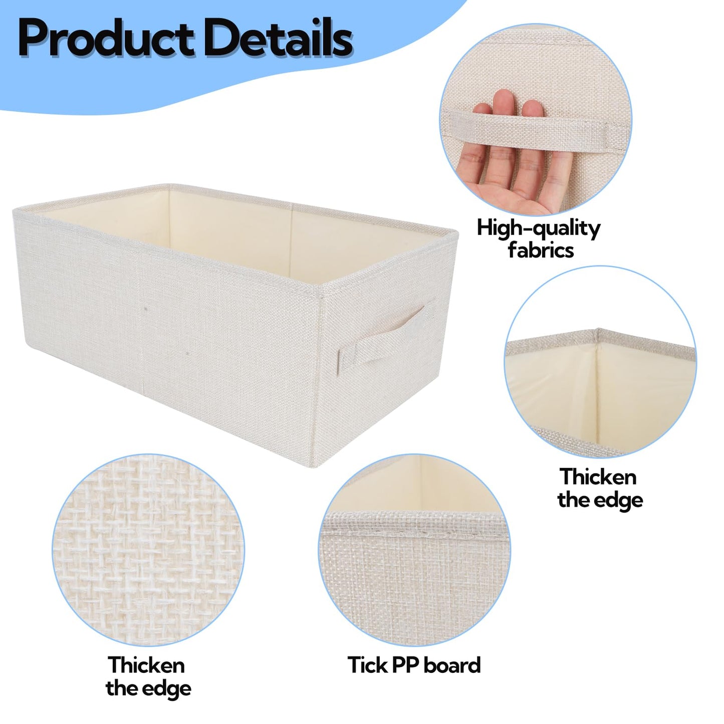 Homo Trends 3 Fabric Storage Boxes, Wardrobe Storage Boxes, White