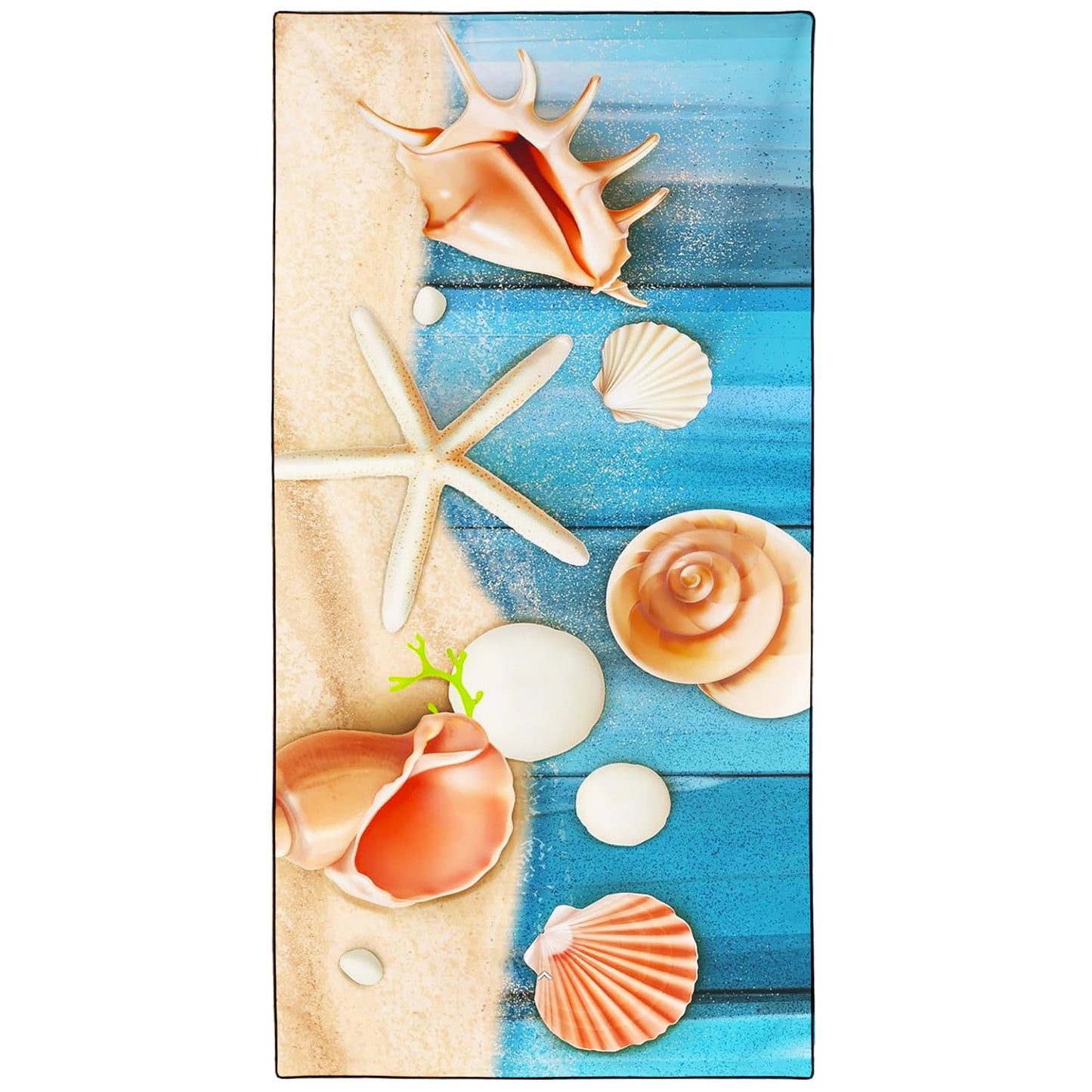 Violetpos Coastal Shell & Starfish Beach Towel, Extra Large 180x90 cm 250GSM Microfibre, Sand Free Quick Dry