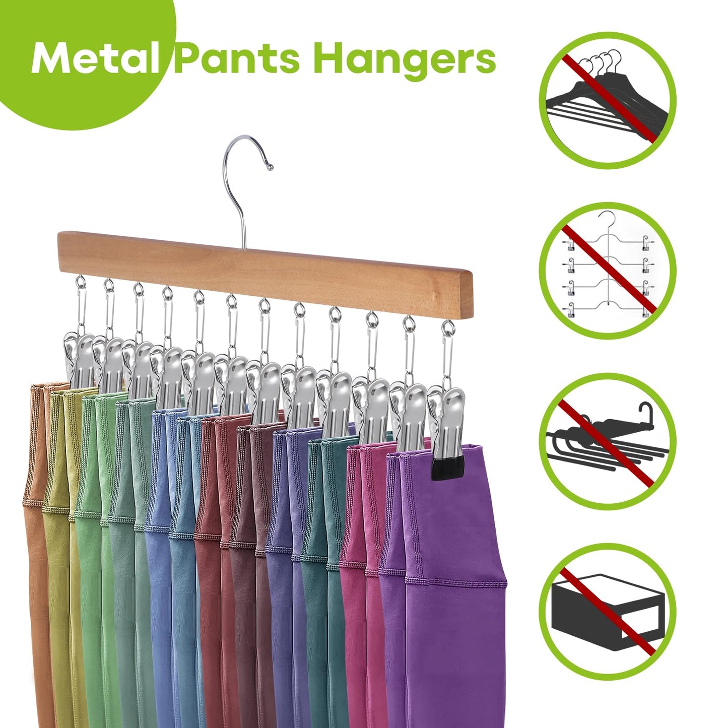 Minicoco 2 Pack Trouser Hangers with Clips, Legging Organizer for Closet Non slip Metal Holds 24 Leggings Holders Pants Hangers,Space Saving