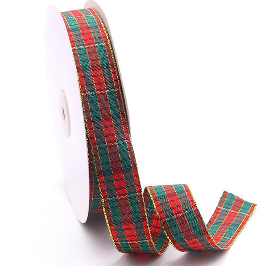 Trovebox Tartan Ribbon 25 Yard x 25MM Red Green Gold Christmas Ribbons Polyester Gold Edge Gingham Ribbon for Gift Wrapping, Crafting (25MM)