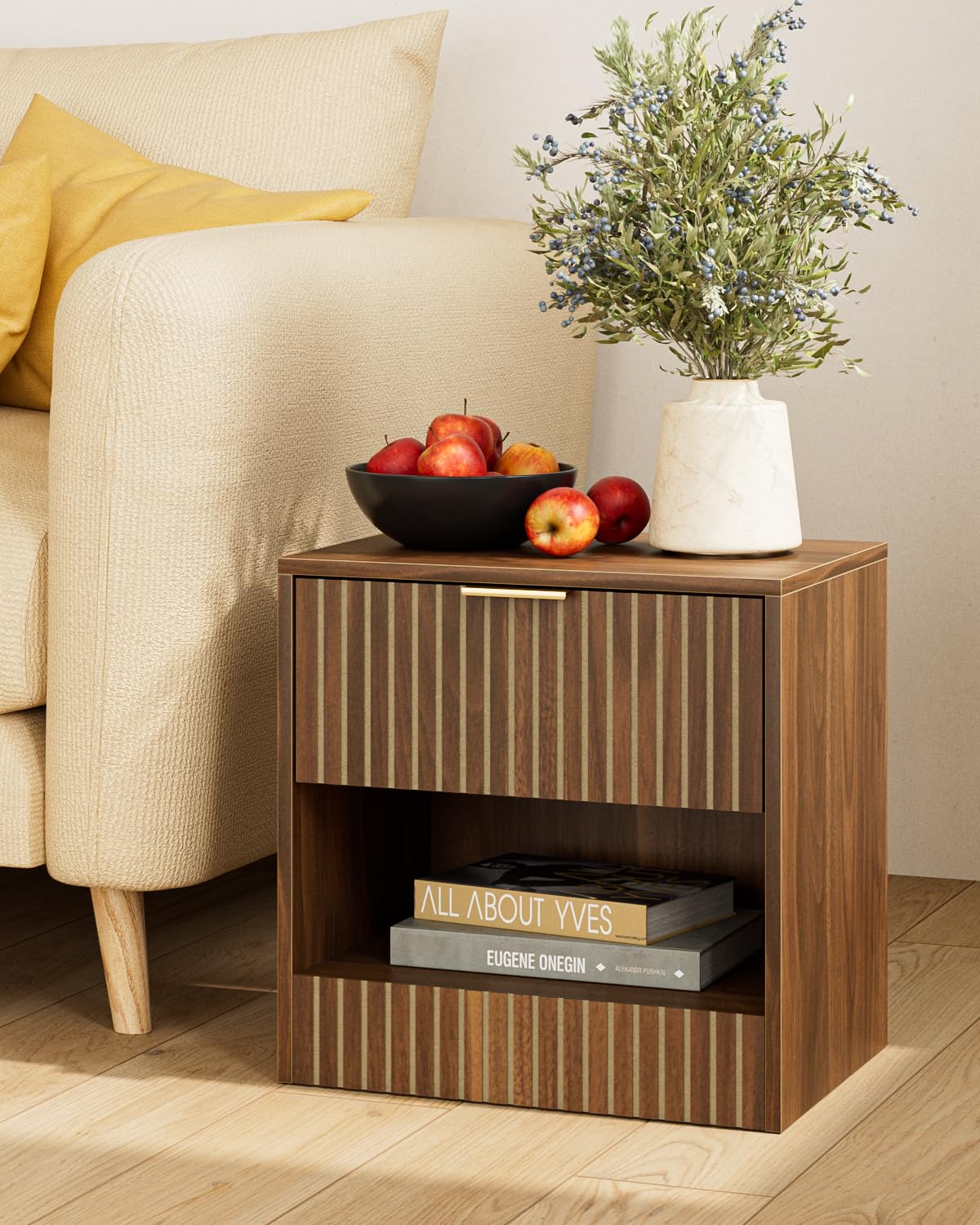 Apetaccat Small Bedside Table,41x28x39cm, Farmhouse Wooden Bedside Cabinet with Drawer,Kids Bedside Table Nightstand for Bedroom,Living