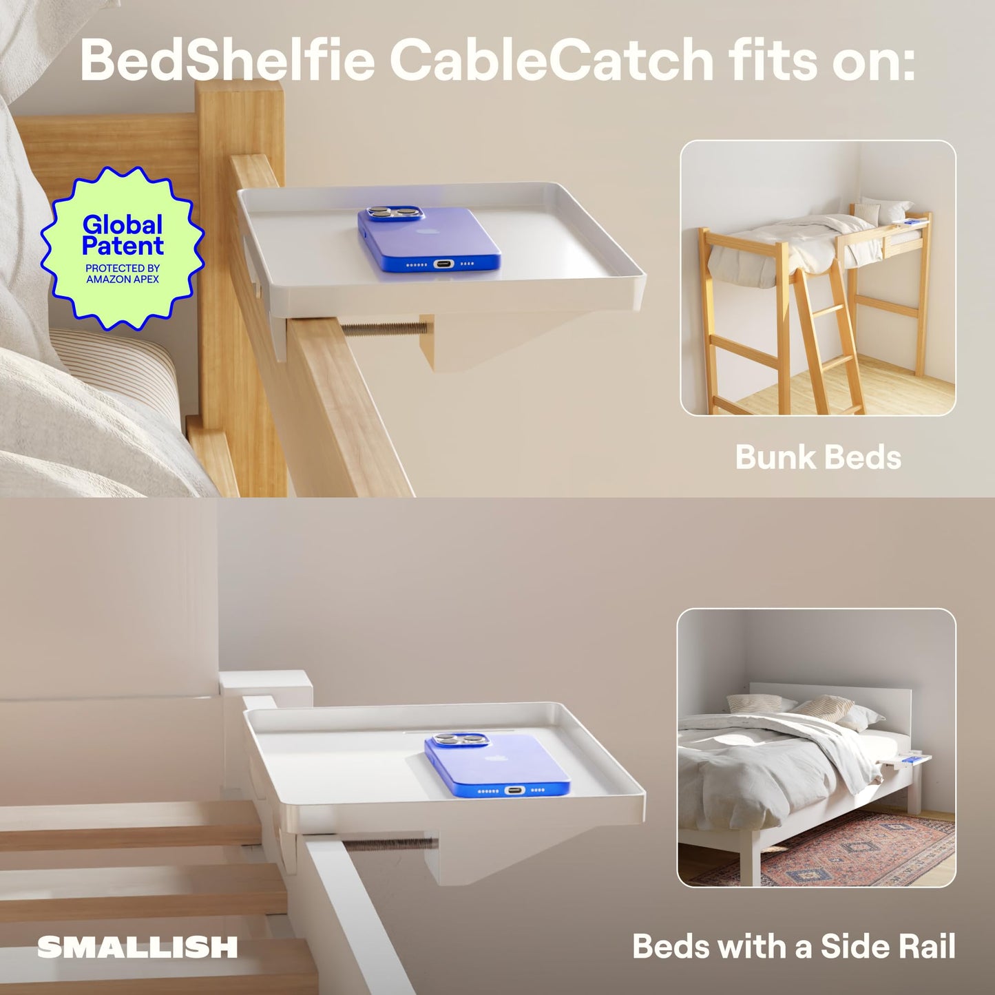 BedShelfie Bedside Shelf, Bunk Bed & Top Bunk, College Dorm Room Essentials, Clip On Nightstand, Bed Side Table Tray Organizer, Room Decor
