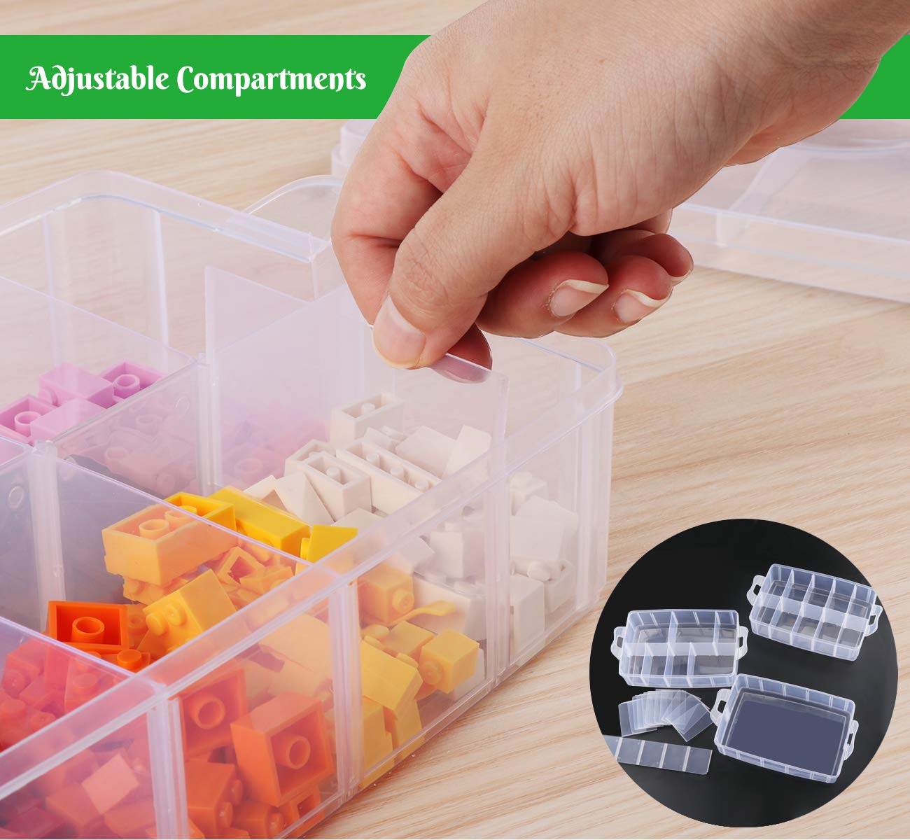 Anstore Craft Storage Box with Removable Compartments, 3-Tier 30 Sections Transparent Stackable Box Organiser with Lid
