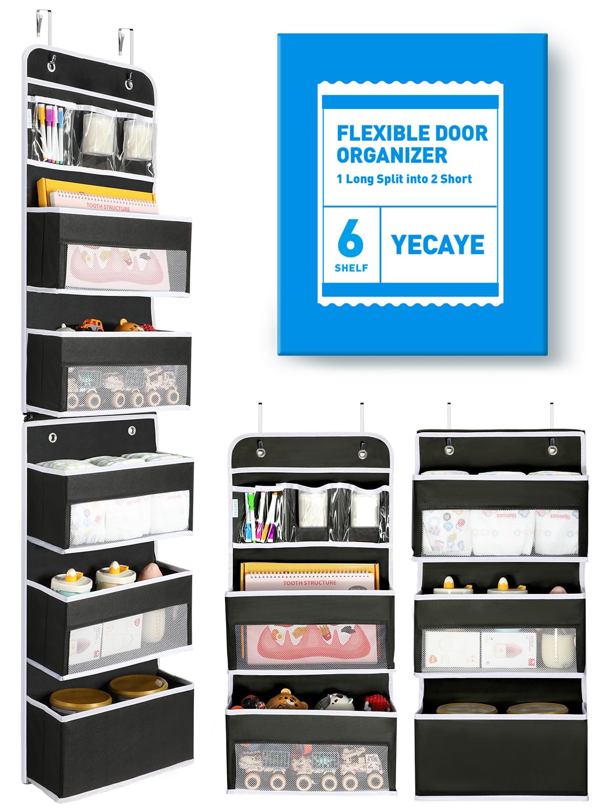 Yecaye Over the Door Organiser, 6-Tier, Black, 1 Pack