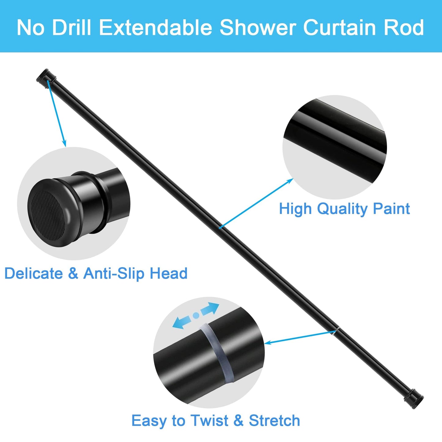 1PC Extendable Curtain Poles for Hanging Clothes Shower Pole Extendable Tension Curtain Pole for Shower Curtain, Windows, Door Curtain, Bathroom