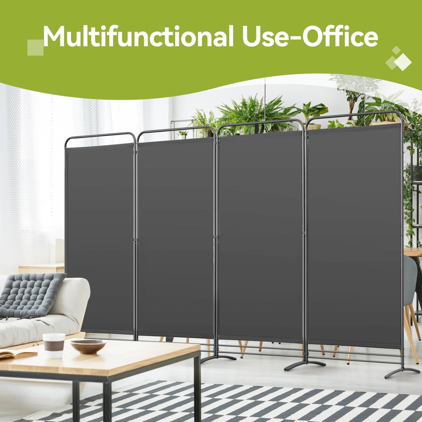 Angel Living 4 Panels Folding Room Divider, Privacy Screen Composed of Polyester Fabric and Sturdy Iron Frame