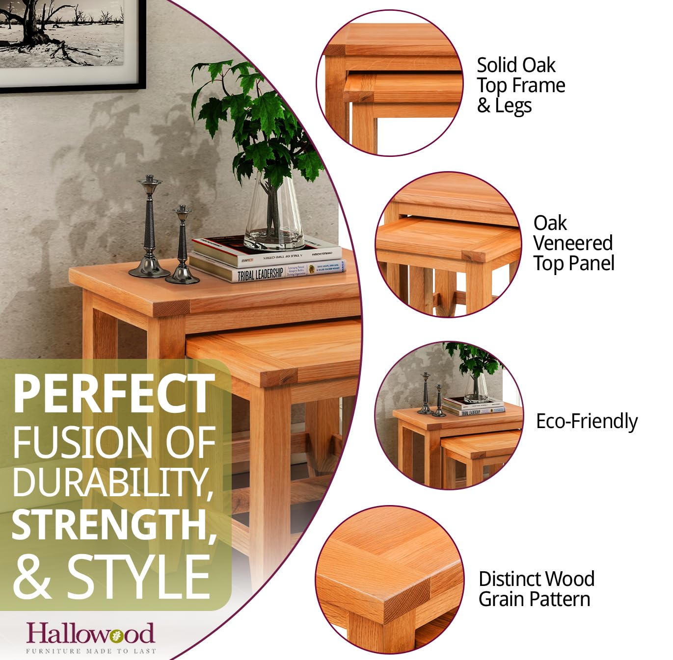 Hallowood Furniture Cotswold Oak Nest of Tables Set of 2, Fully Assembled