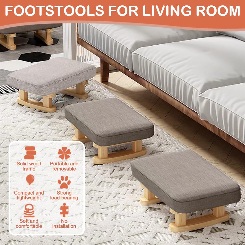 Duscdesp Foot Stool,Ottoman Footstool with Stable Wooden Legs,Ottoman Footrest Pouffe Footstool with Removable Padded Seat,Footstools for Living