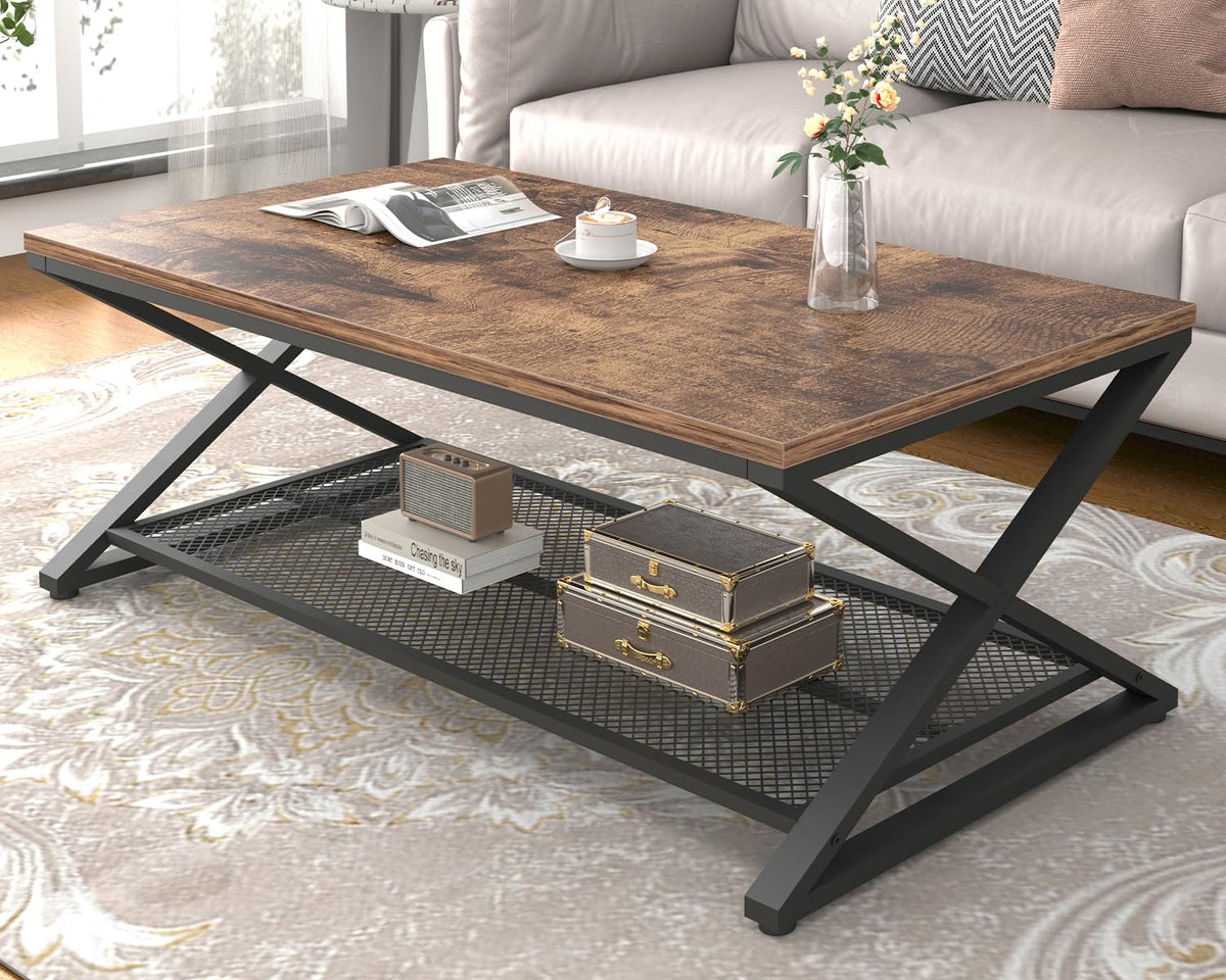 LVB Coffee Table for Living Room Coffee Tables Storage 120cm Rustic Brown