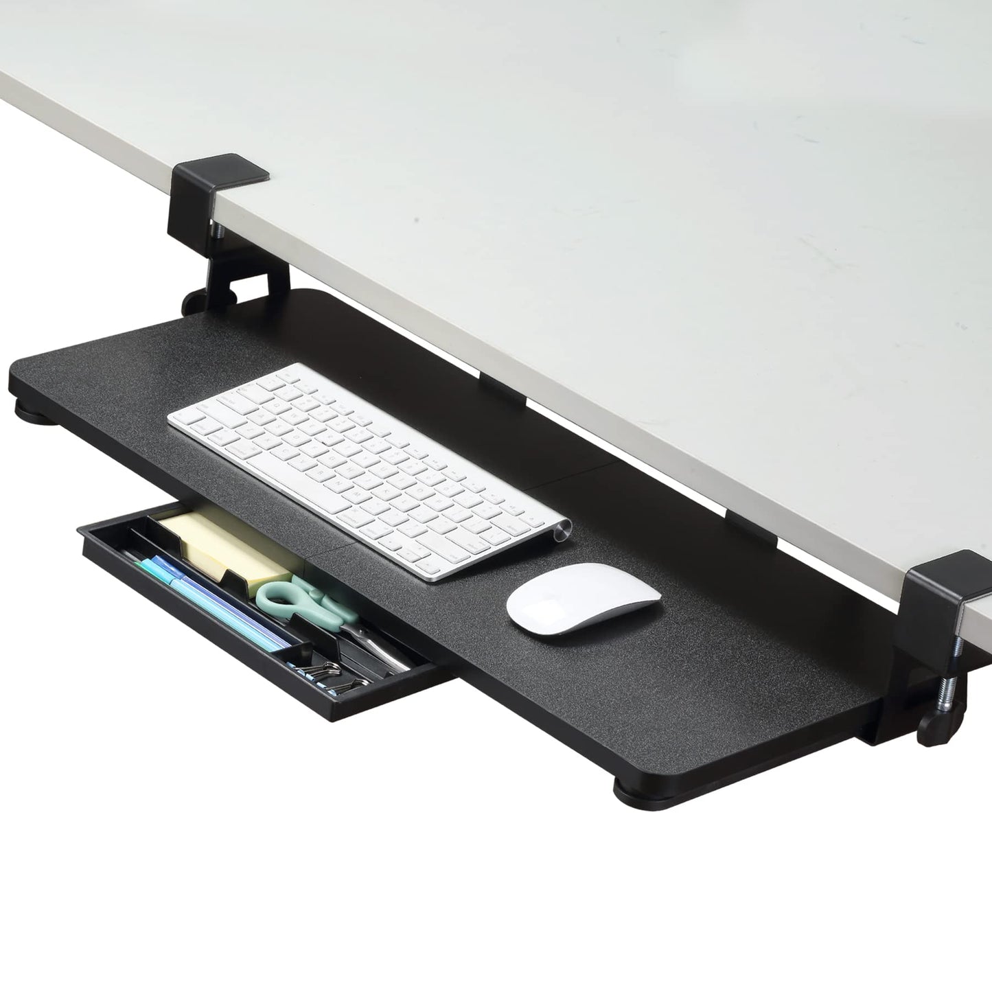 ETHU Under Desk Keyboard Tray, 68x30cm Ergonomic Pull-out Tray with C-Clamp Large Size Keyboard Tray Mount Easy to Install