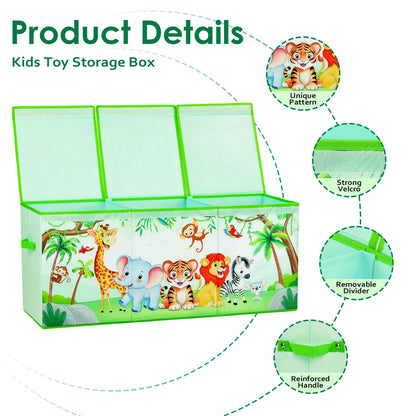 Decalsweet Jungle Animal Extra Large Kids Toy Storage Box with Lid,Foldable Oxford Toy Storage Organizer Box for Girls Boys-963240cm-Lightweight Toy