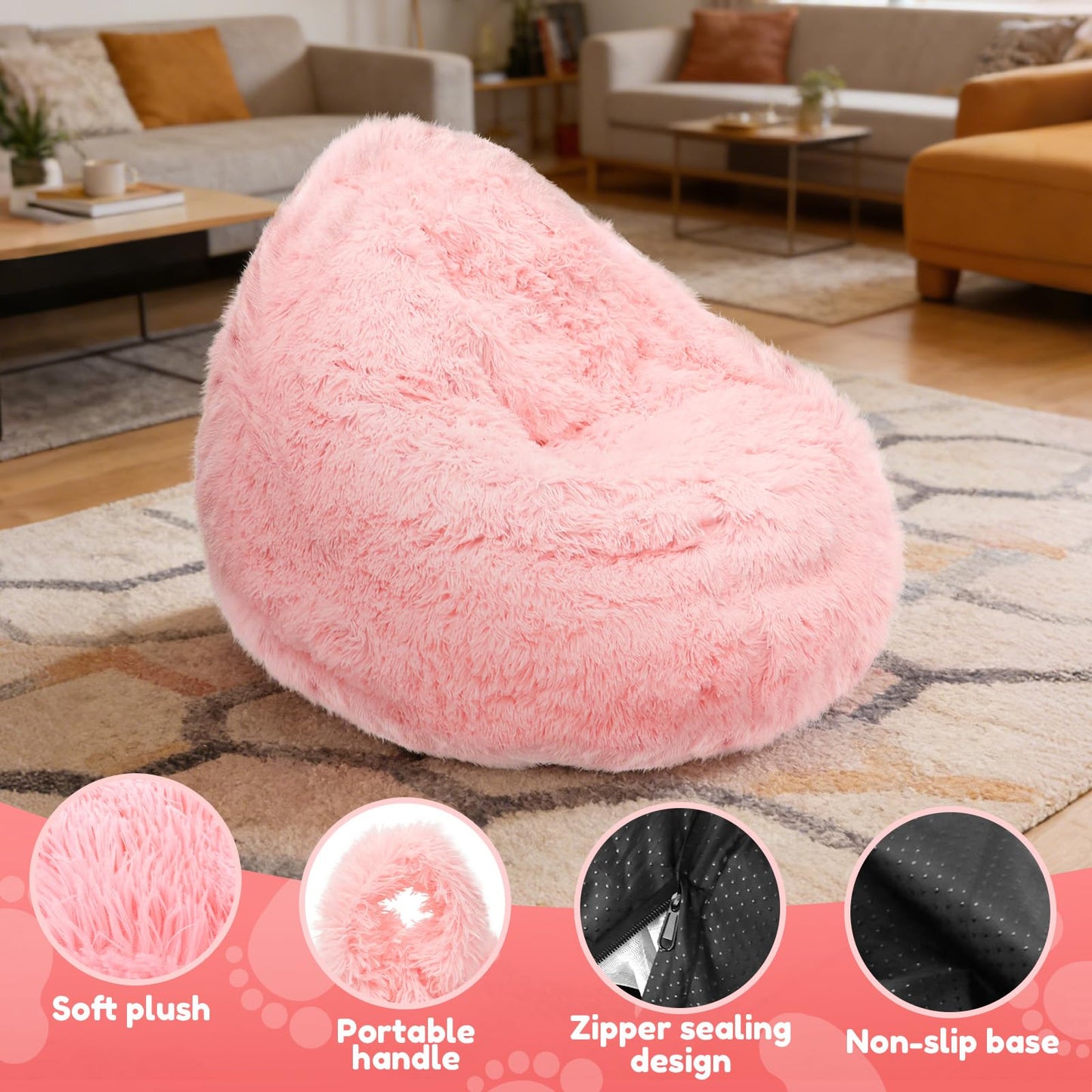 Fluffy Bean Bag Cover No Filler Kids Bean Bag Chair Stuffed Animal Storage