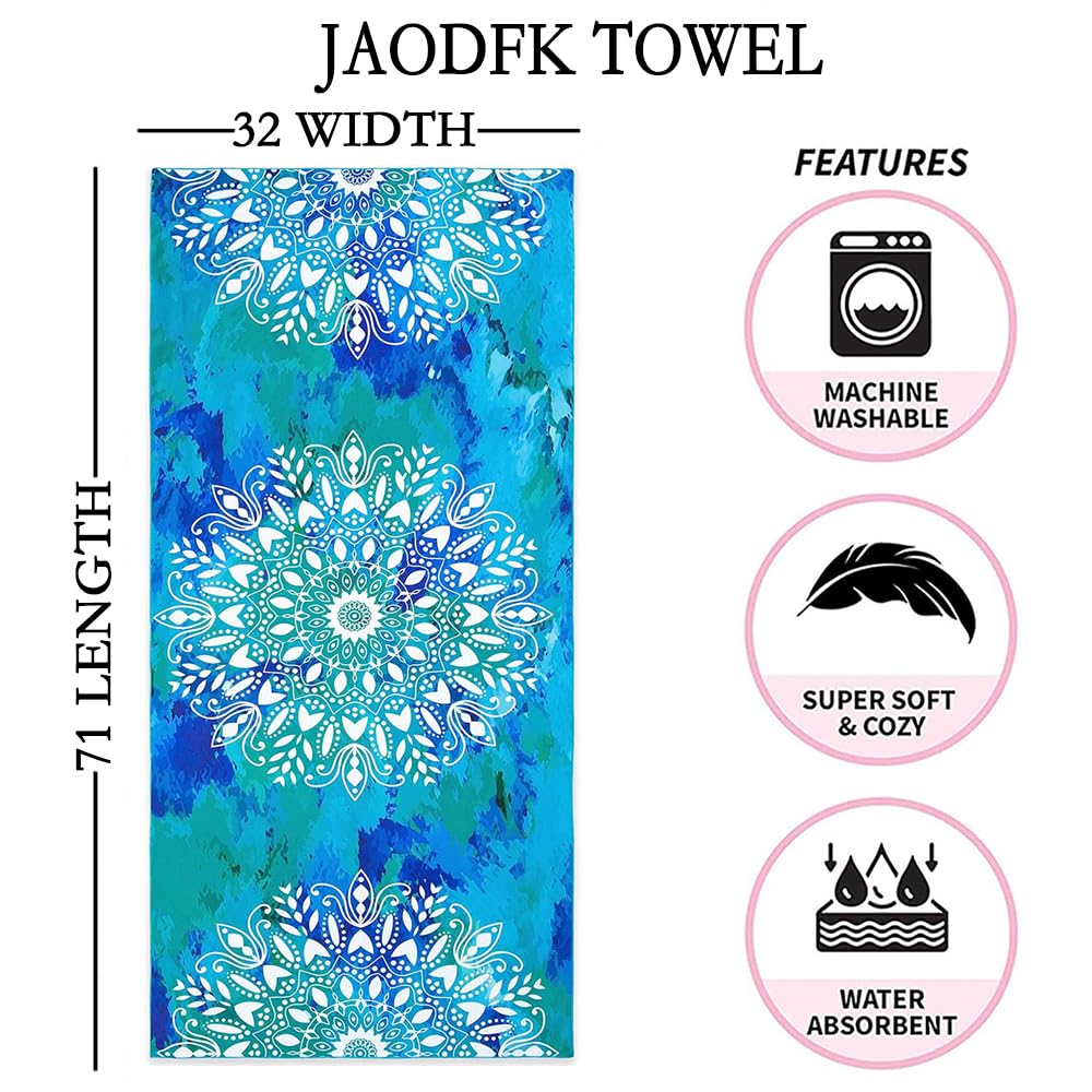 JAODFK Microfibre Beach Towel 71"X32" Quick Dry Lightweight Sand Free Extra Large Thin Towels Travel Essentials For Adults Womens Swim Bath