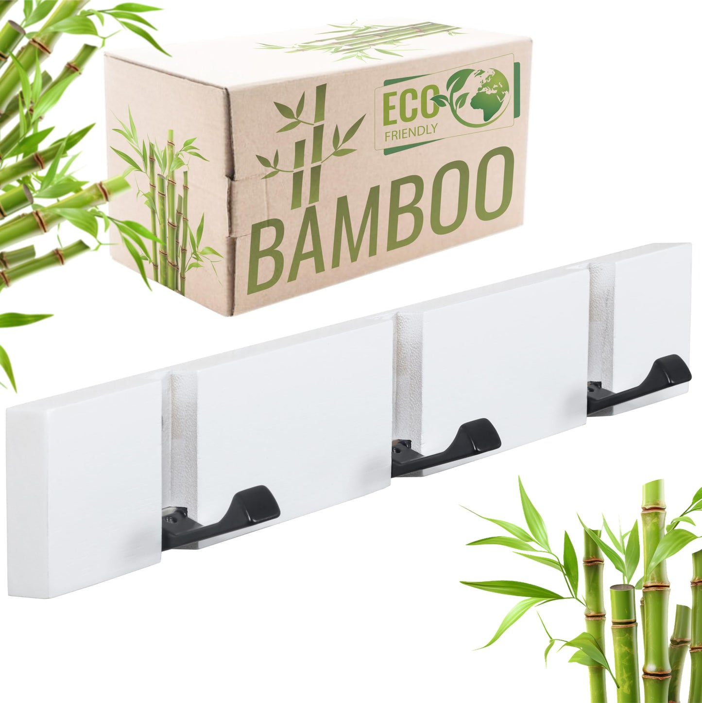 RICOO Modern Coat Hooks Wall Mounted, MH023S-W Wall Hanger with 3 Retractable Hooks, Wall Coat Rack with Space-Saving Design for Coats, Bags