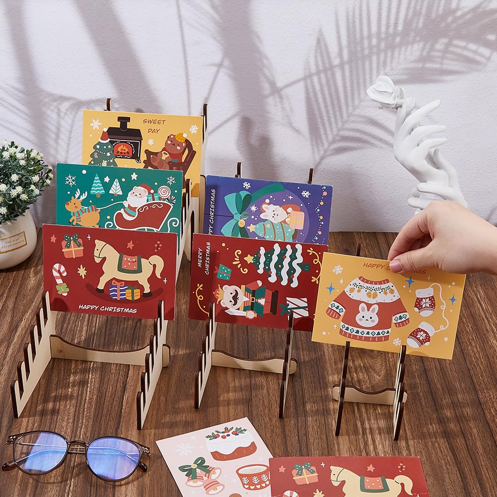 DICOSMETIC 3 Sets 3 Sizes Wood Card Display Stands Greeting Card Display Stand Rectangle Postcards Rack Beige Portable Cards Holder Tabletop Photo