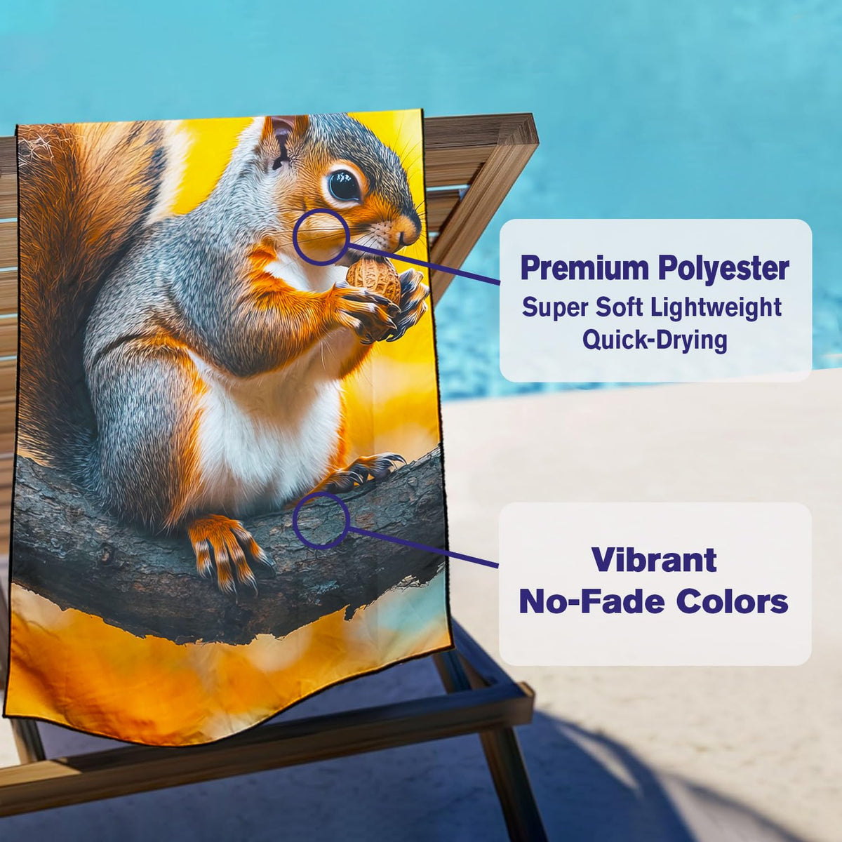 Violetpos Squirrel with Nut Beach Towel, Extra Large 180x90 cm 250GSM Microfibre, Sand Free Quick Dry