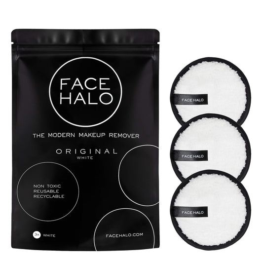 Face Halo Original Makeup Remover, Eco-Friendly, Reuseable, Vegan Friendly, White, Set of 3 (Pack of 1)