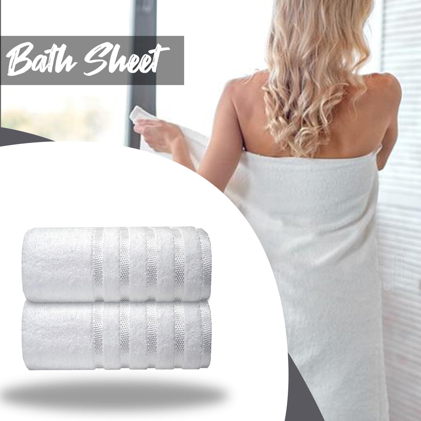 Casabella Deluxe 2 Piece Jumbo Bath sheet 90x180 cm 100% Cotton Extra Large Bath Towels Highly Absorbent White Bath sheets Towels