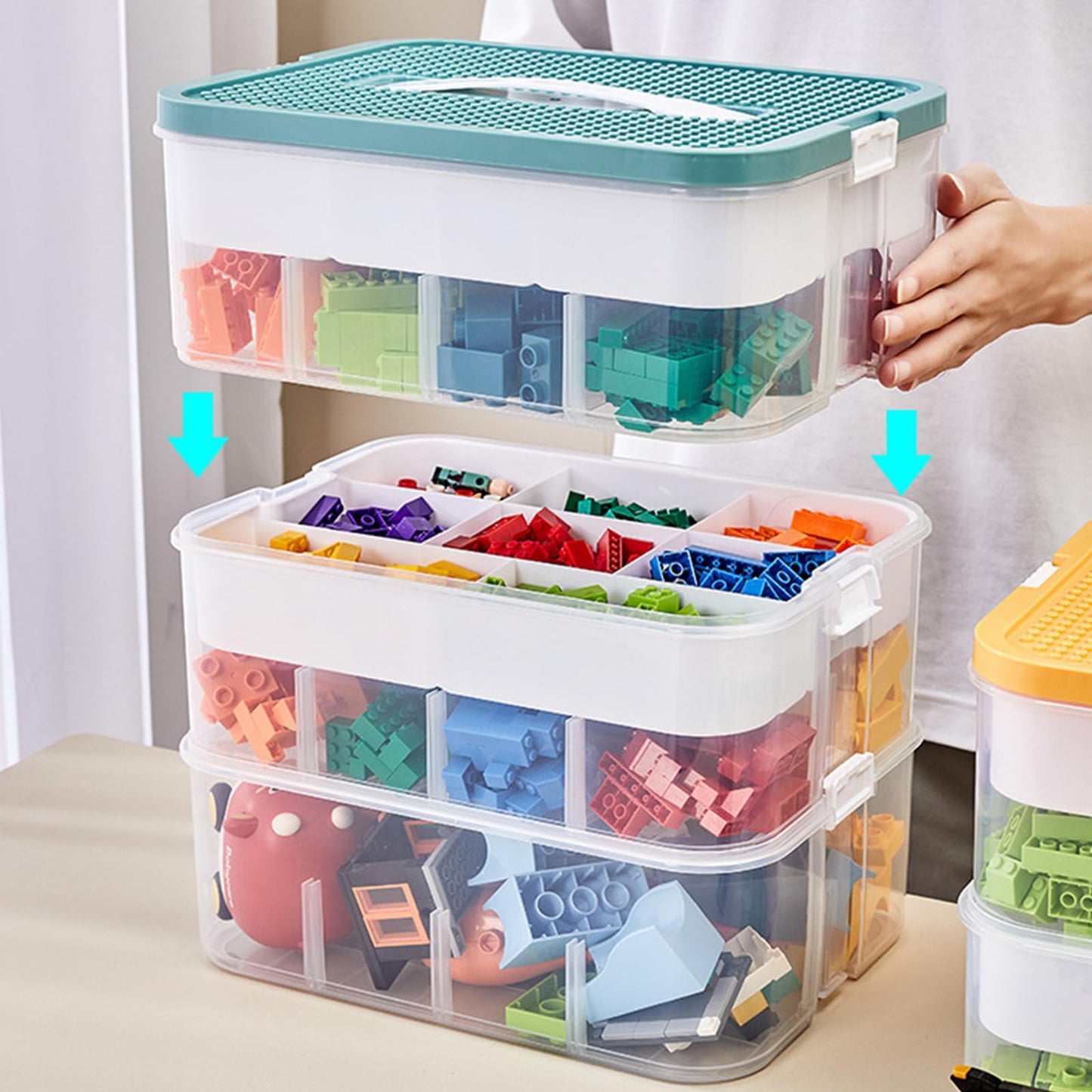 3 Layers Clear Storage Boxes with Lids, Stackable Plastic Drawer Organiser