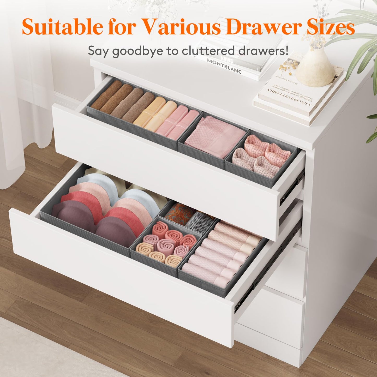 Lifewit 10 Pack Drawer Organiser, Dividers for Closet, Grey