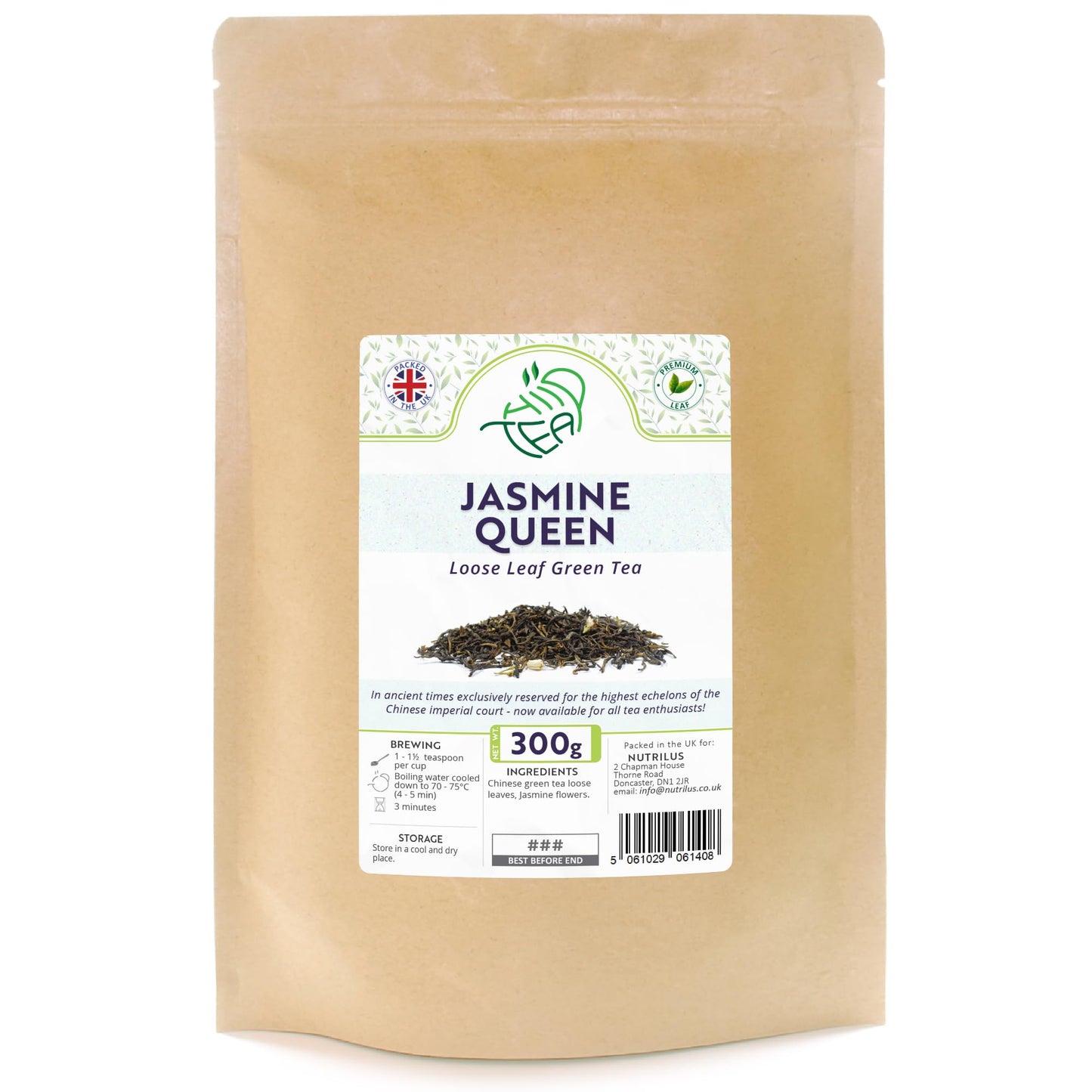 Jasmine Queen Premium Loose Leaf Green Tea With Jasmine ? Low Caffeine Imperial Chinese Tea ? Relaxing & Calming (300g)