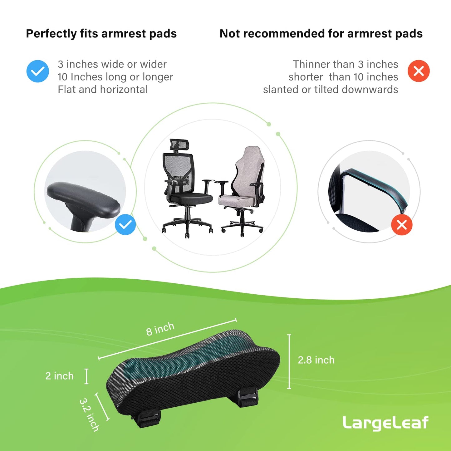 LargeLeaf Chair Ergonomic Armrest Cooling Gel Pads Elbow Pillow Pressure Relief Office Chair Gaming Chair armrest with Memory Foam armrest Pads
