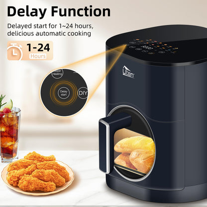 Uten Dual Blaze Air Fryer 5.5L Visual Window, Color Screen, 14 Pre Menus, Delayed Start, Stainless Oil Net, 2 Fast Heaters Independently Controllable,