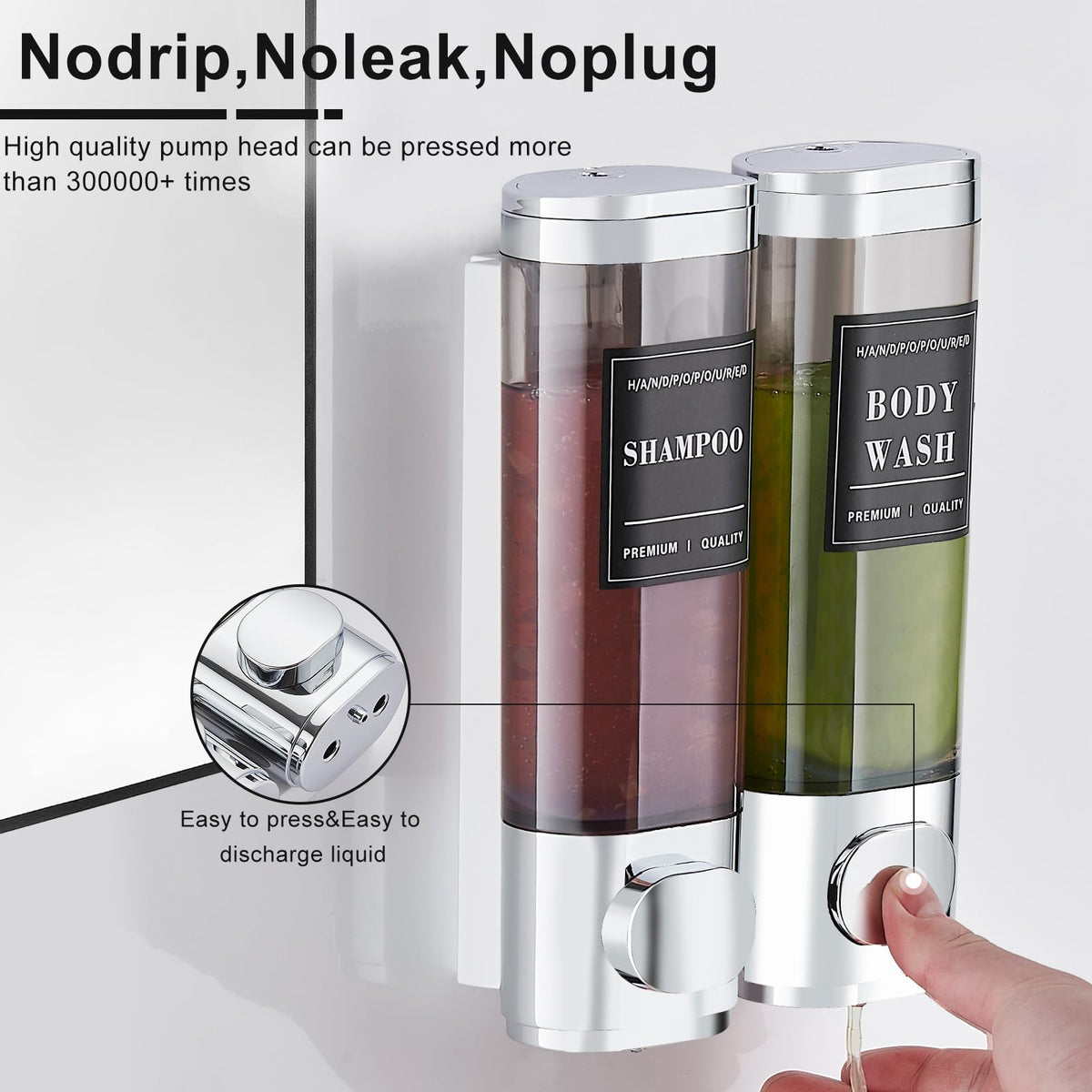 KSITEX Shower Soap Dispenser Wall Mounted No Drill Shampoo and Conditioner Dispenser for Shower With Large Capacity Hand Soap Dispenser for Bathroom