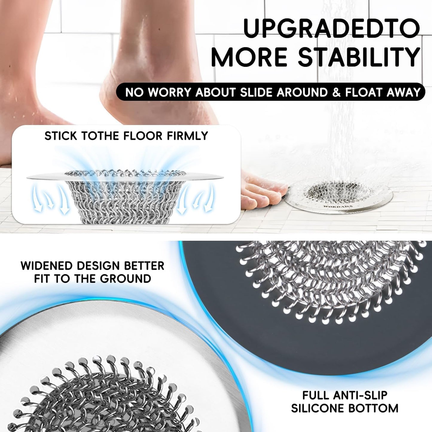 WOKDADA Shower Drain Cover, 4.4" Anti-Clog Hair Catcher for Shower Drain
