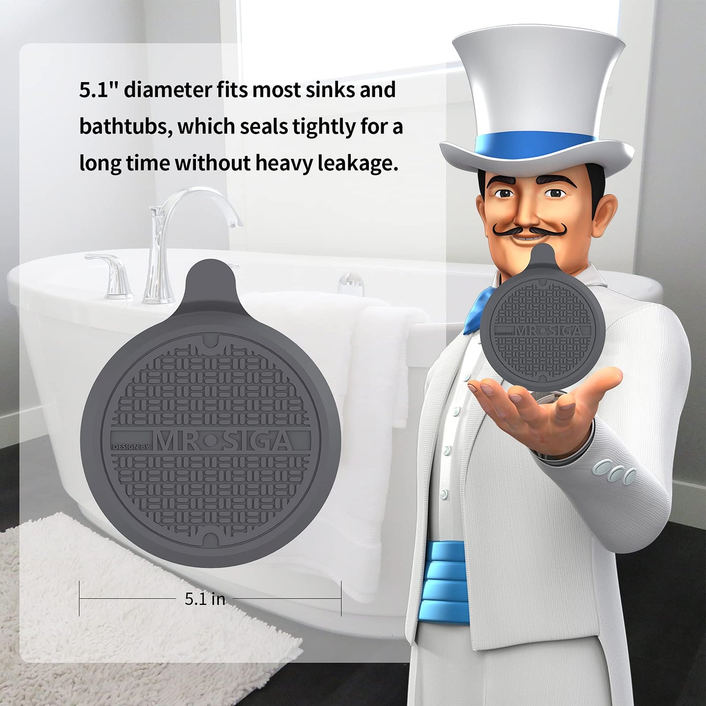 MR.SIGA Silicone Bathtub Stopper, Drain Stopper for Shower, Sink, 3 Pack
