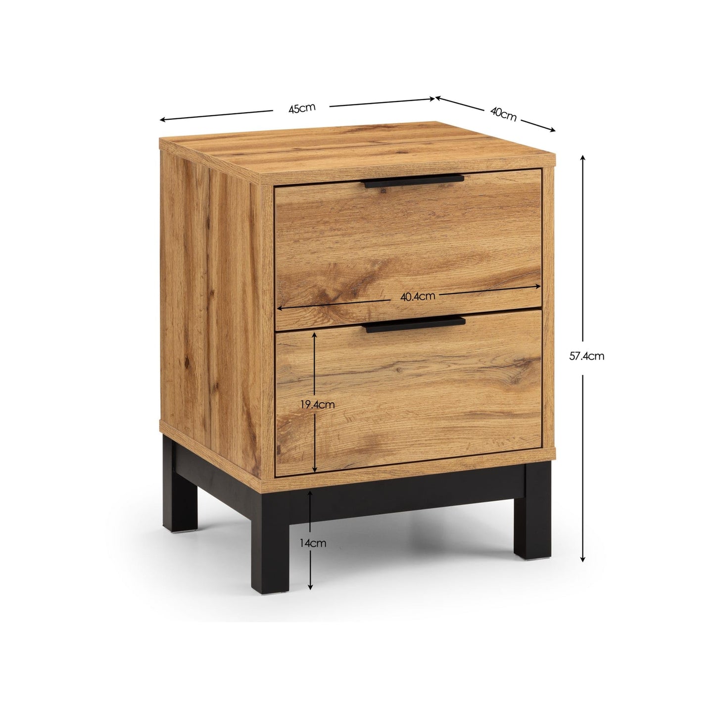 Julian Bowen Bali Bedside Table, 2 Drawer, Oak Effect - H57.5 x W45 x D40cm