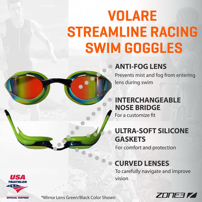 ZONE3 Volare Streamline Racing Swim Goggles (Mirror Lens - Green/Black)?