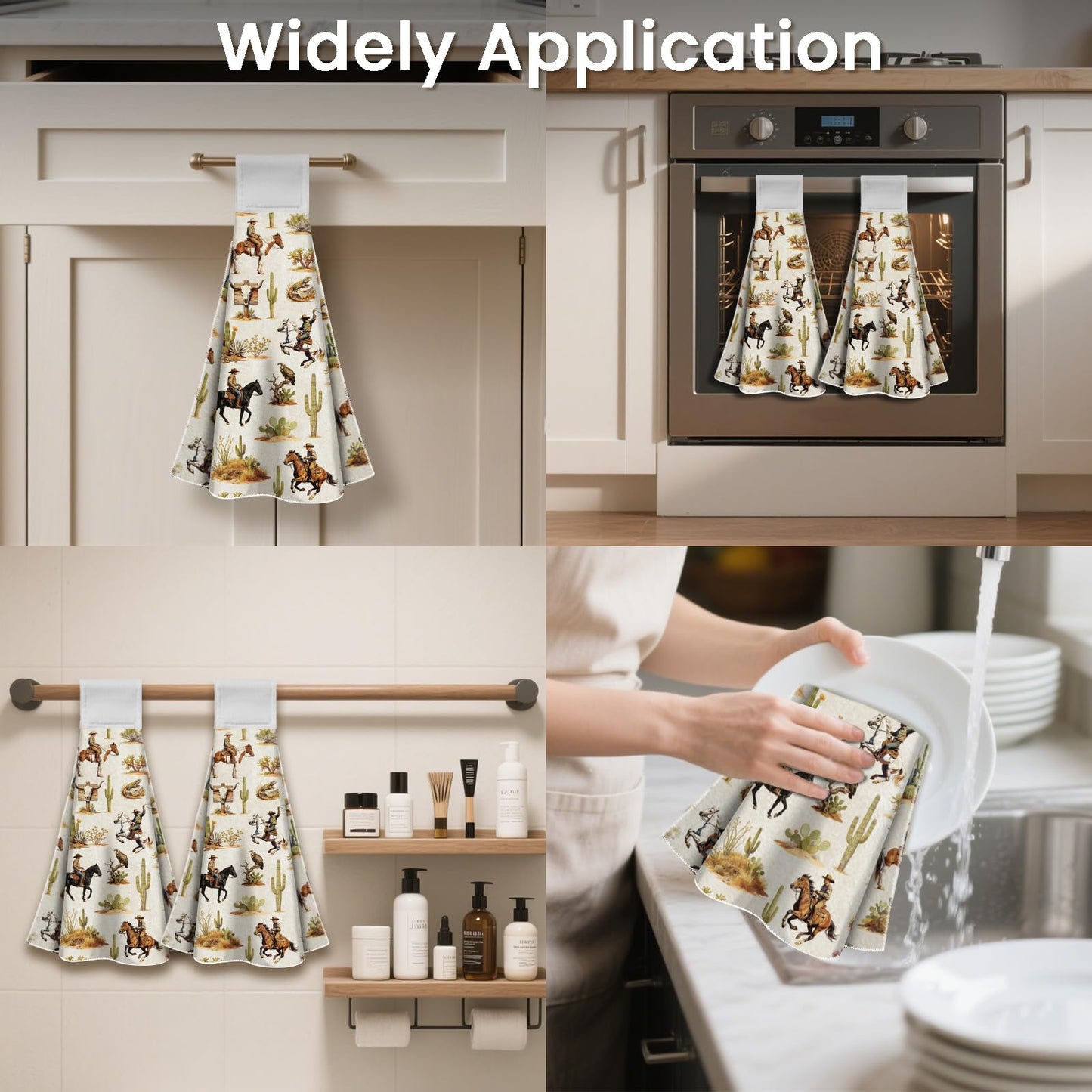 CUTHOLLOW 2 Pcs Wild Cowboy Hanging Kitchen Towels with Loop