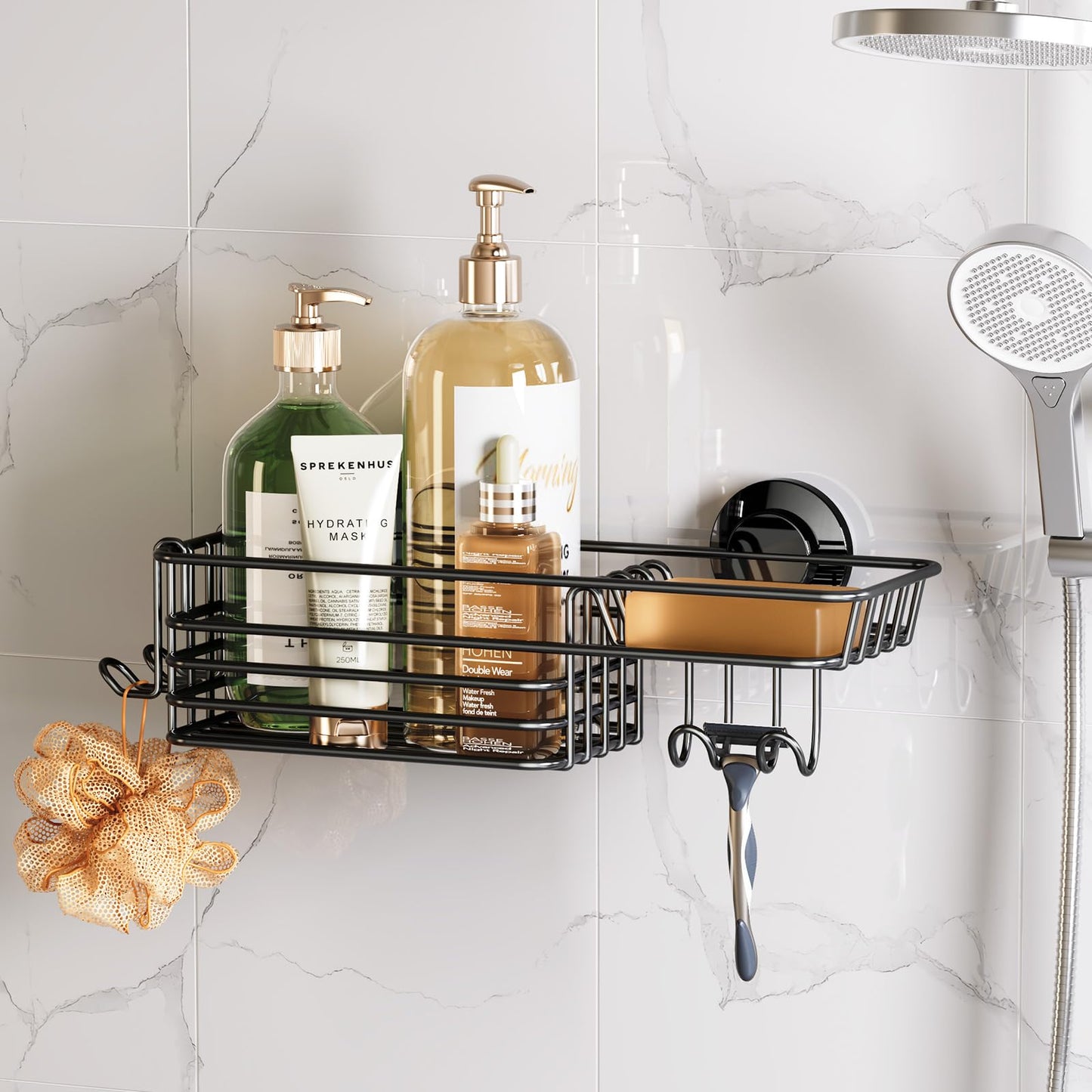 TAILI Suction Shower Caddy Stainless Steel Rustproof Suction Cup, Black