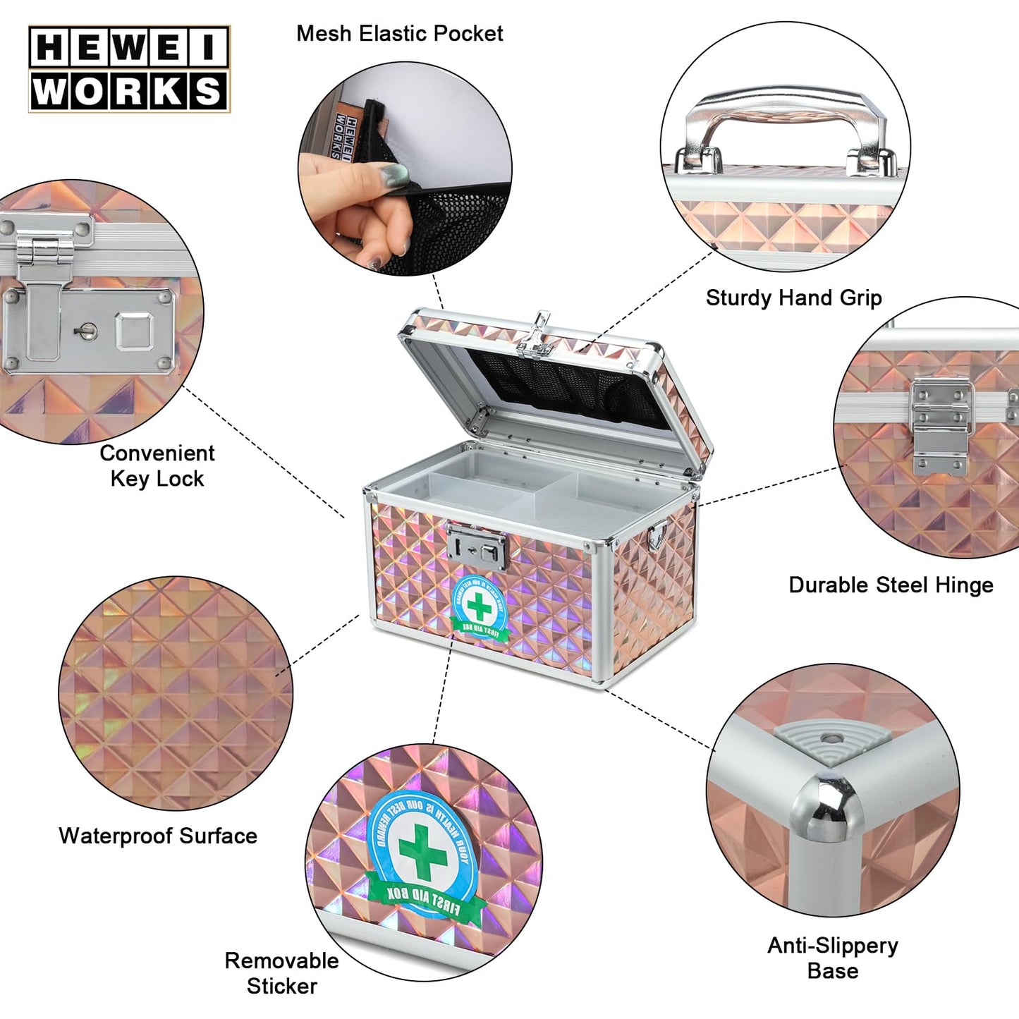 HEWEI WORKS Medication LockBox with Key, Lockable Medicine Storage Box, Security Lock Box, Medical Organizer