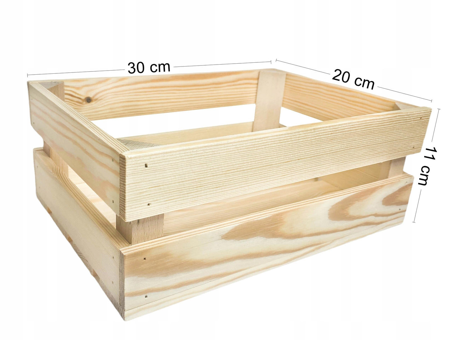 Wooden Crate - Unpainted Pine Wood Storage Box DIY Small Size 30 x 20 x 11 cm