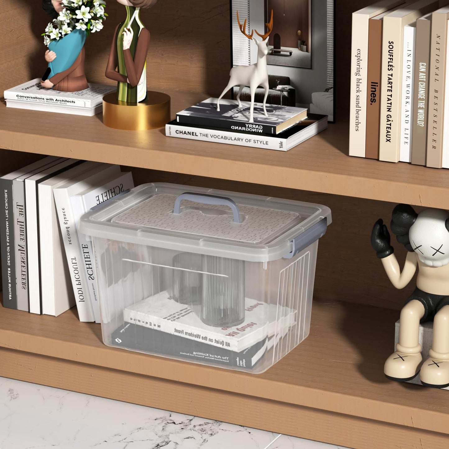 Udotry 12 Litre Clear Plastic Storage Box with Lids & Handle, 6-Pack, Grey