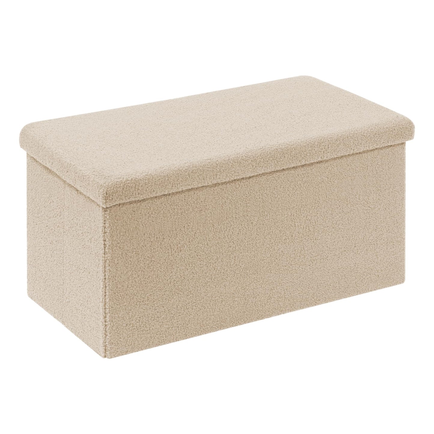 Bonlife Ottoman Bench,Large Toy Storage Box with Lid,Folding Footstool with Storage for Living Room,Hallway,Boucle Fabric,Beige,80x40x40cm
