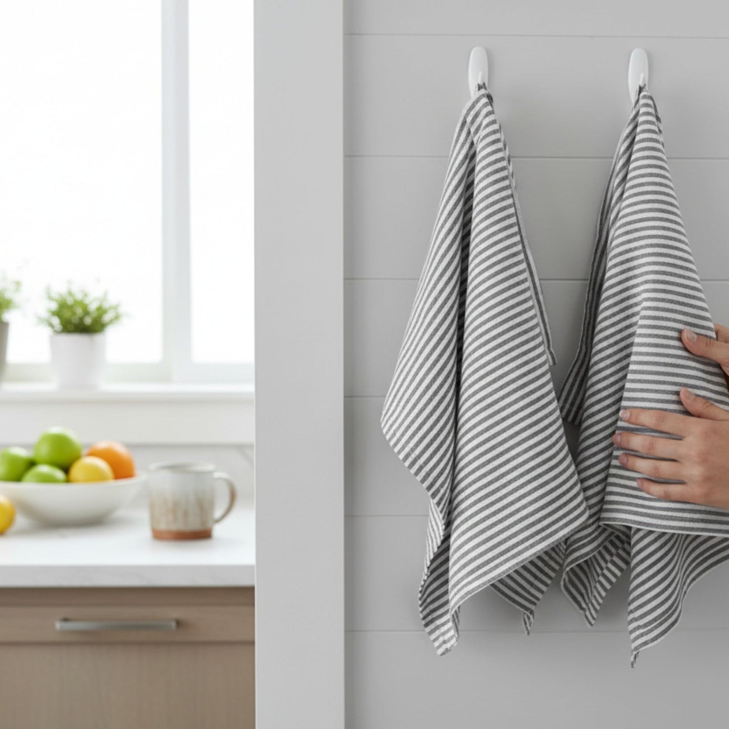 Eight Owls Stonewashed Linen Kitchen Dish Towels – 50 x 68 cm – 100% Pure Linen Tea Towel/Hand Towel - set of 2 (Charcoal Stripe)
