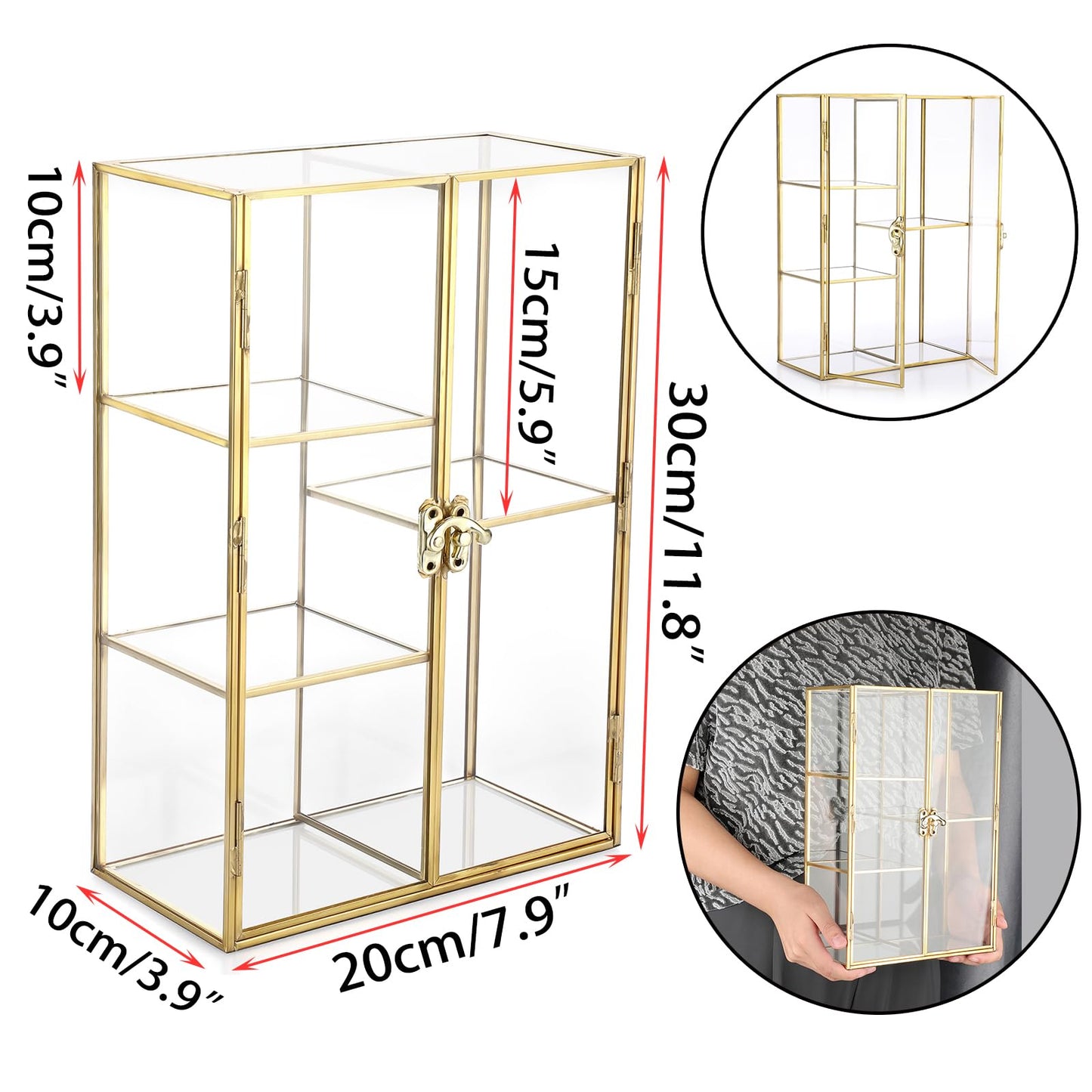 TOLIDA Gold Glass Storage Organiser Cabinet with Doule Doors and Lock