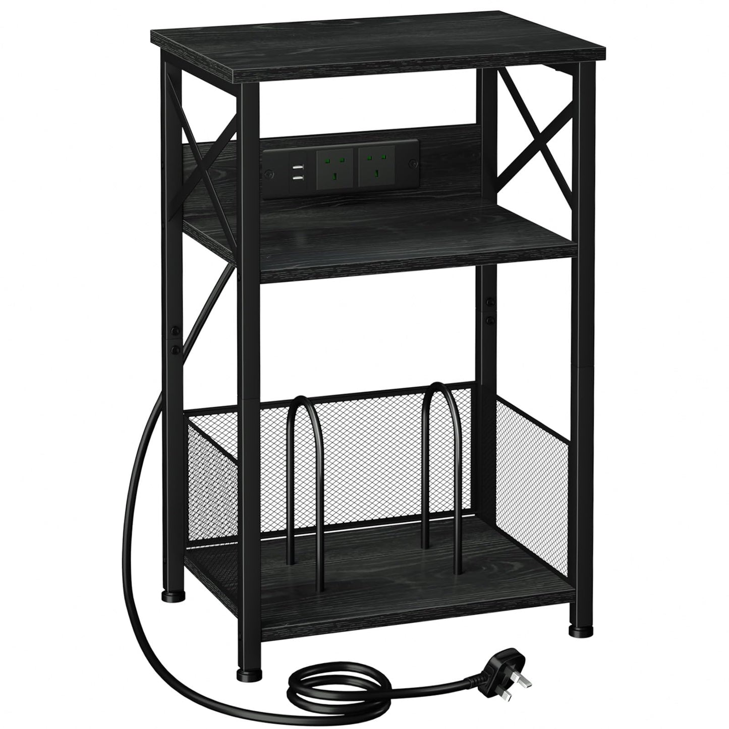 AMHANCIBLE Record Player Stand with Charging Station, Vinyl Record Storage