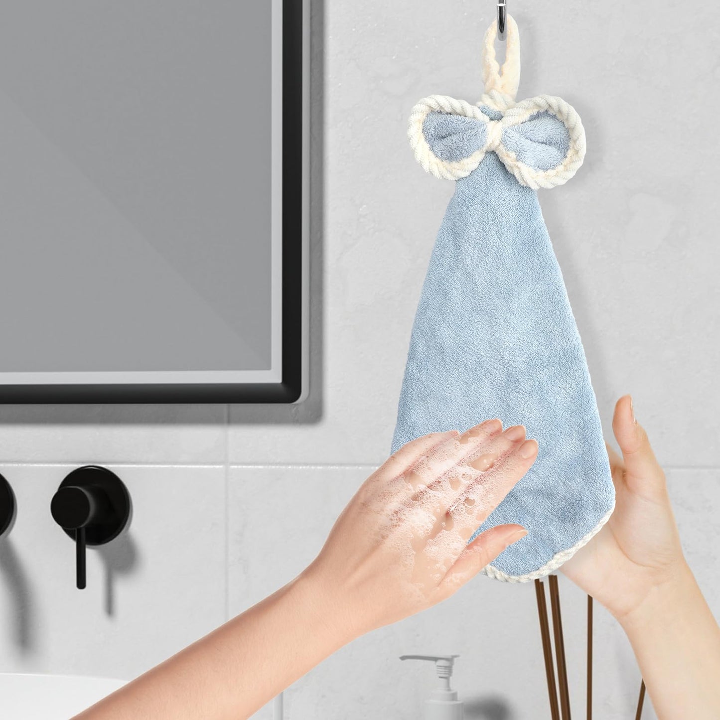 LHNNDM Pack of 3 Kitchen Bathroom Hand Dryer Towels, Microfibre Coral Fleece Lovely Hand Towels,Microfiber Coral Velvet Hand Towels Hanging Loop，Dry