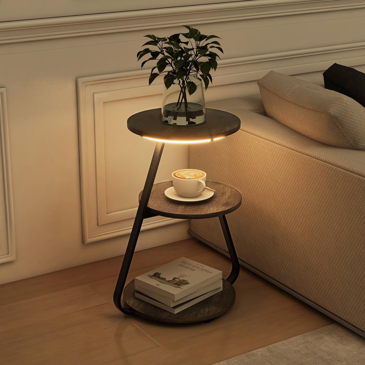 ARTETHYS Side Table, Small Round Coffee Table, Grey
