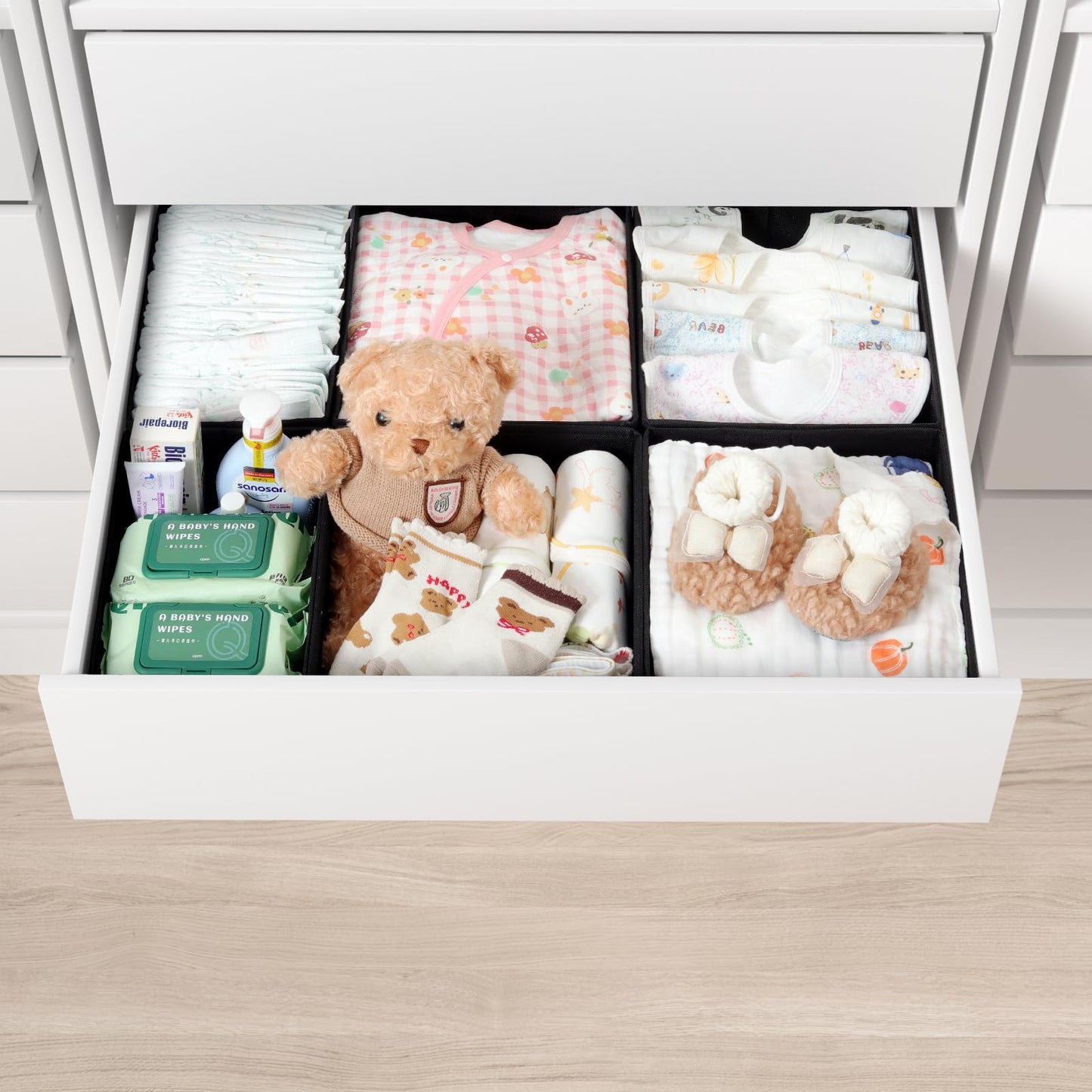 ORLISA Drawer Organiser Clothes Compatible with PAX Wardrobe 75 x 58 cm Sturdy Base, Foldable, & Robust, Set of 6, Black