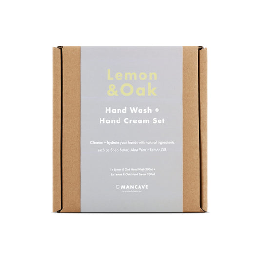 ManCave Lemon & Oak Hand Care Men's Giftset, Lemon & Oak Hand Wash with Anti-bacterial Properties 300ml and Lemon & Oak Hand Cream 300ml, Vegan,