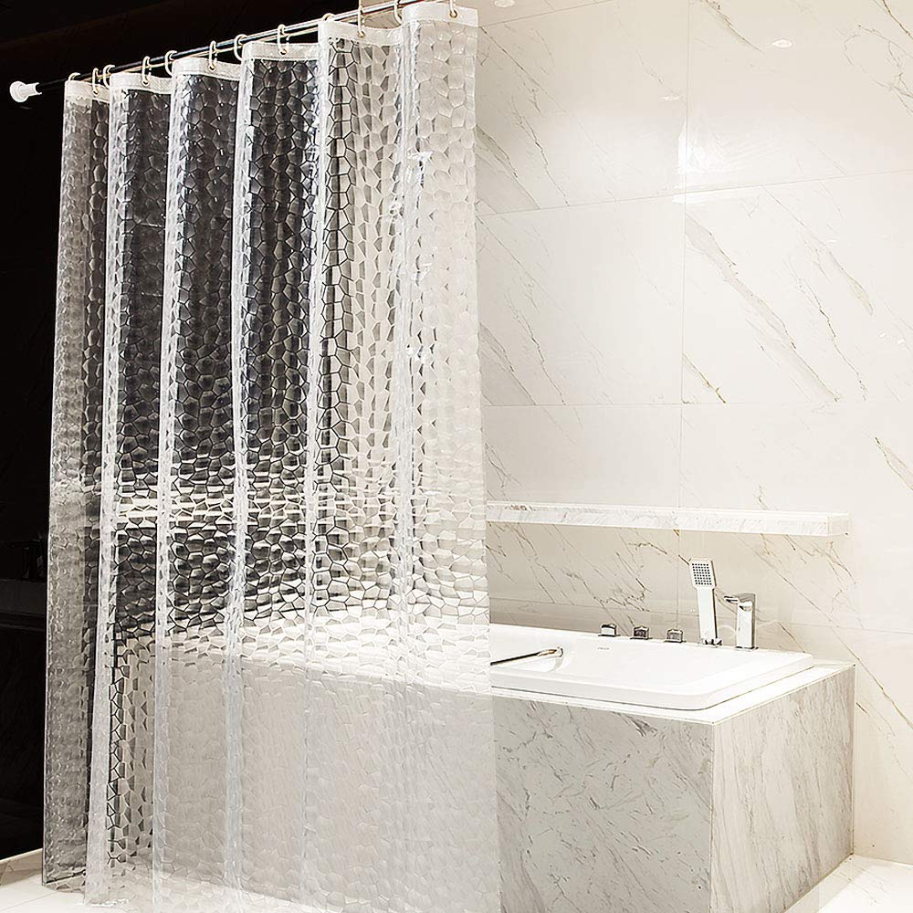 OTraki Shower Curtain 72 x 78 Inch Semi Transparent 3D Water Cube Design Bath Curtain EVA Waterproof and Mould Proof Resistant Washable Thicken