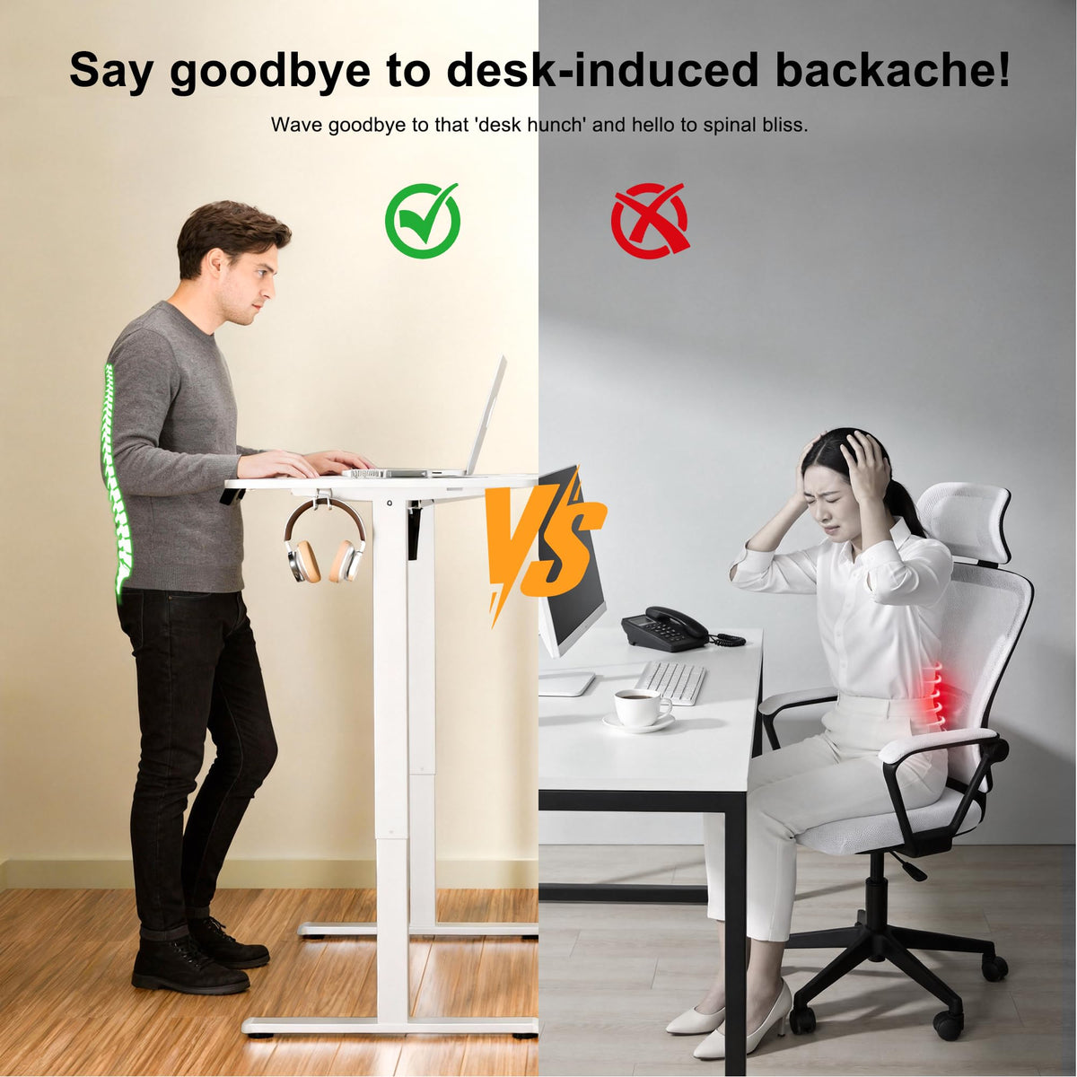 ERGOMAKER Electric Standing Desk 120x60cm, 2 Memory Presets, White