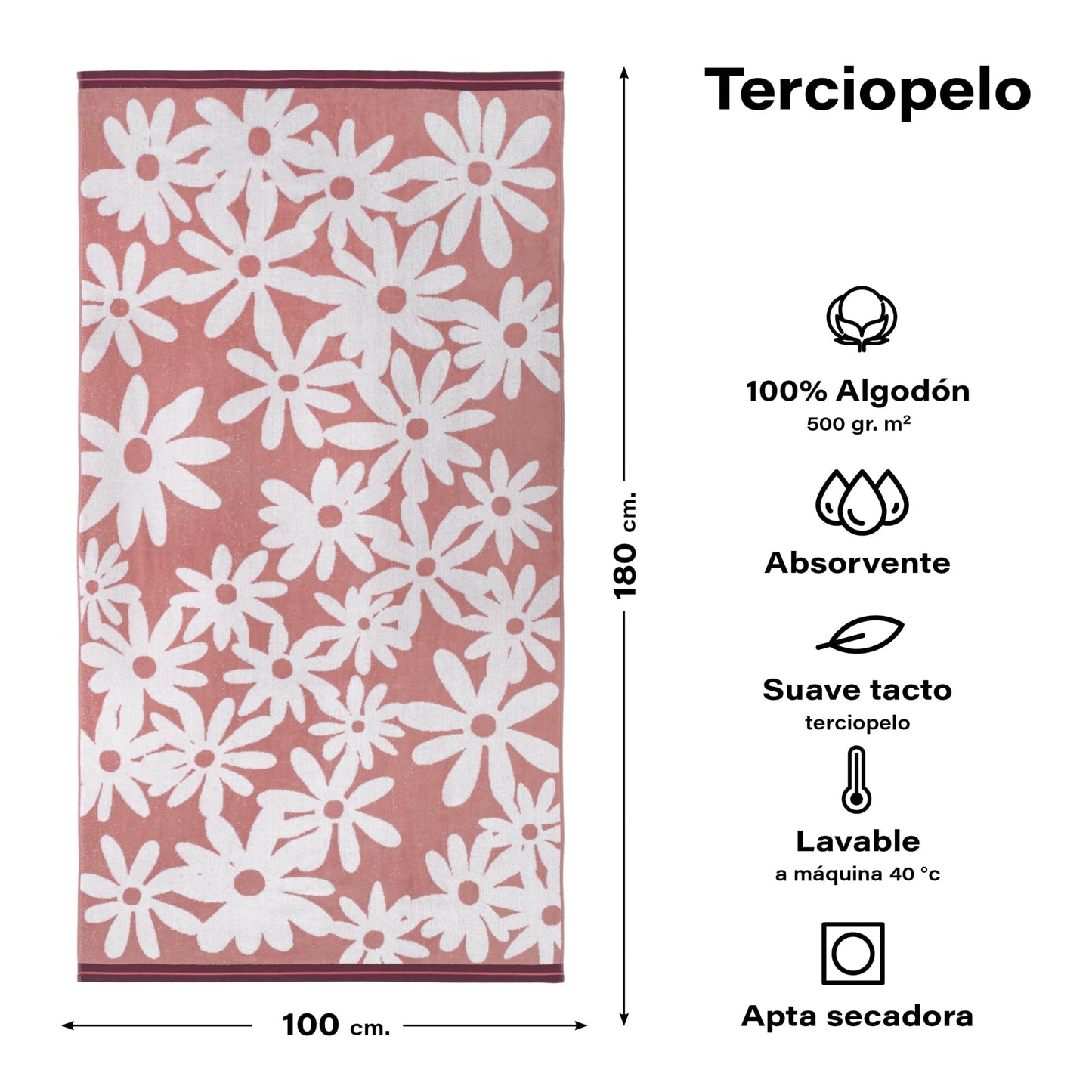 Top Towel - Pop - Large Beach Towel 100 x 180 cm - 100% Egyptian Cotton Terry Double Thread - Soft and Durable - Velvet Finish - Machine Washable
