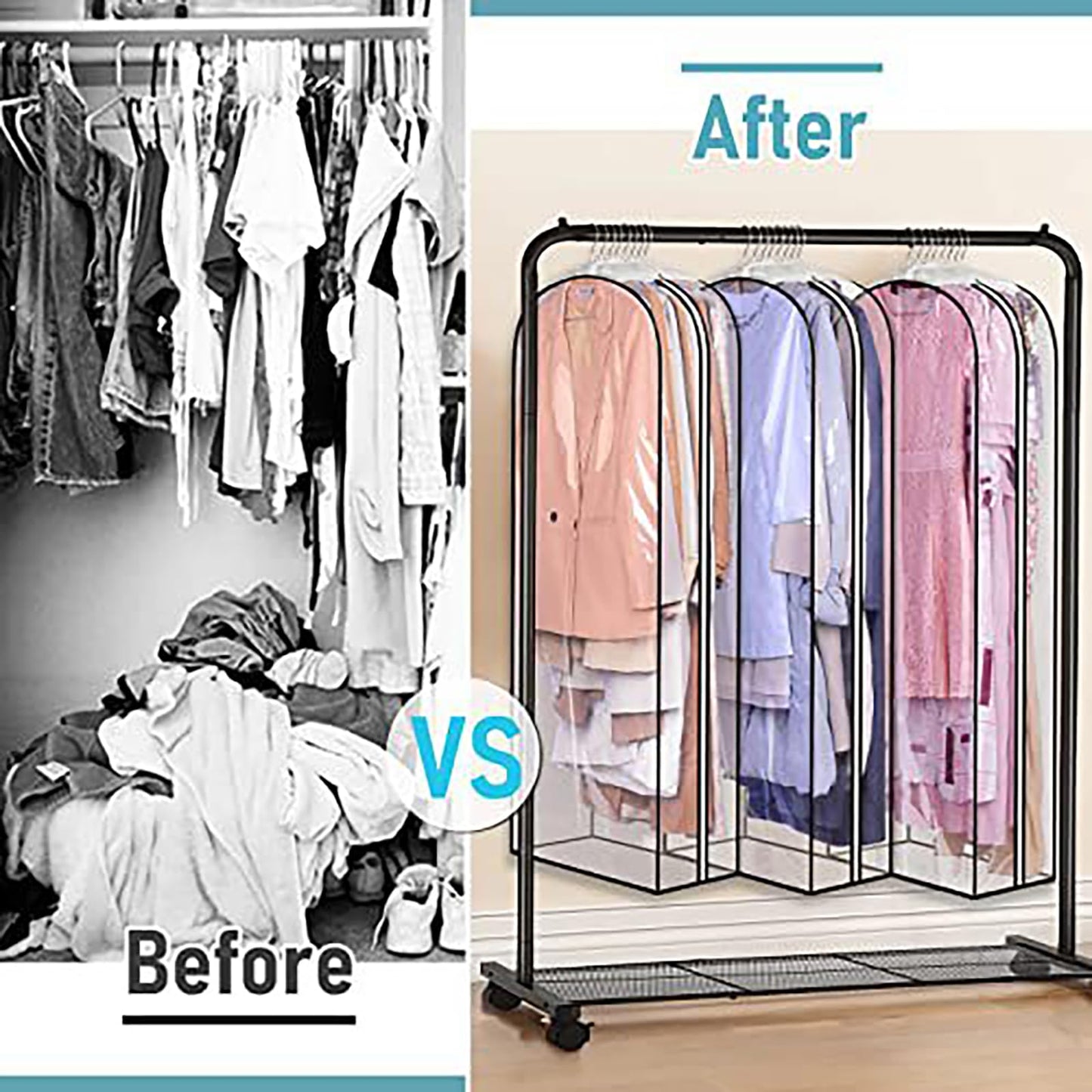 XIANTIAN 4 Pack Full Clear Garment Bags, 40" Clothes Covers with 10" Gusseted, Clear Dress Bags Covers Long, Moth Proof Clothes Covers Protector Bags